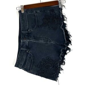 American Eagle Black Lace Denim Shorts Super Super Stretch Hi-Rise Short 0257